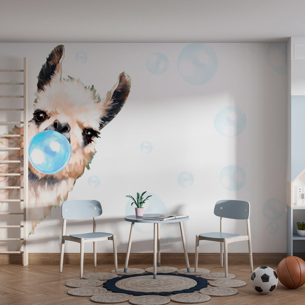 A llama blowing bubbles