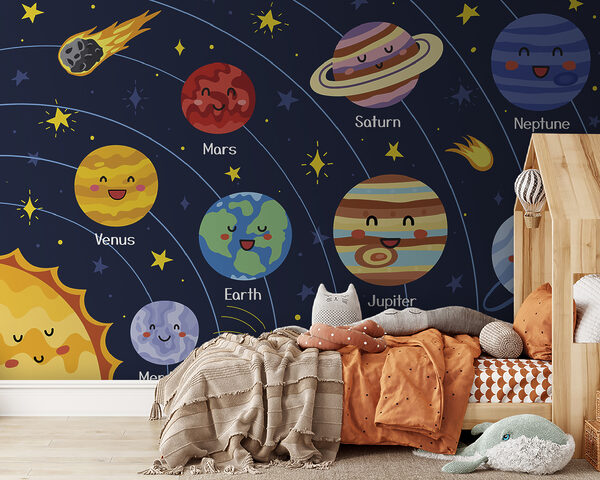 Cartoon planets and stars in space Cartoon planets and stars in space