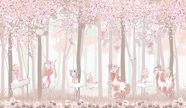 A wallpaper with a group of unicorns and fairies A wallpaper with a group of unicorns and fairies