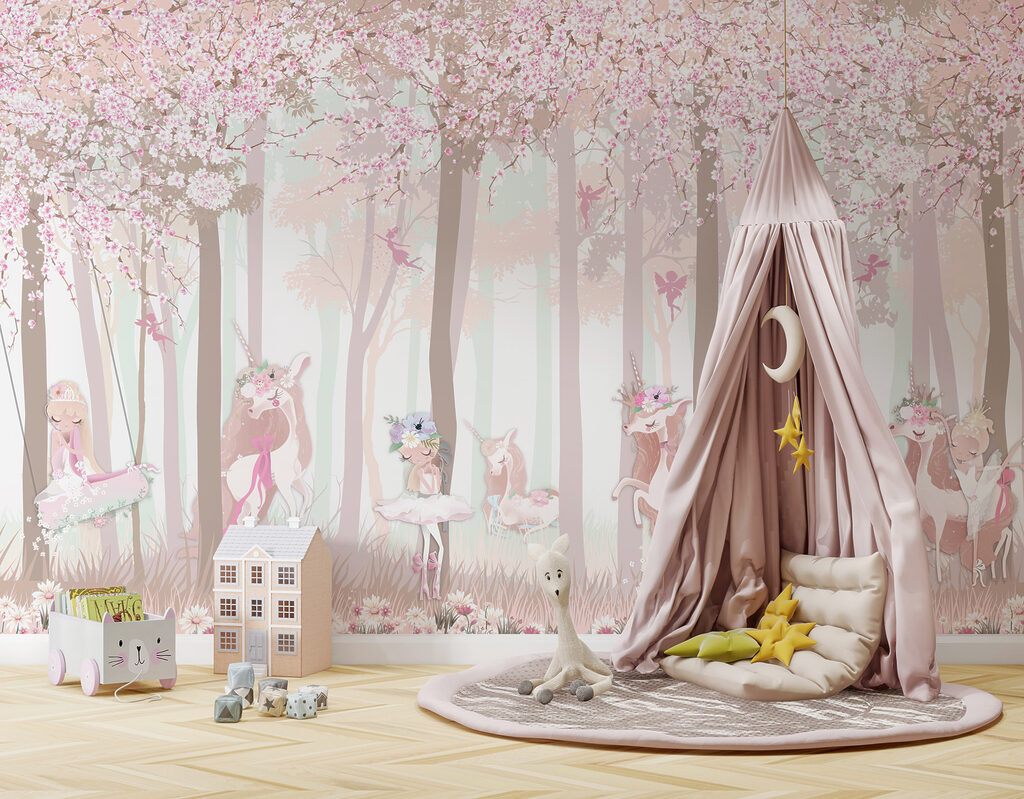 A wallpaper with a group of unicorns and fairies A wallpaper with a group of unicorns and fairies