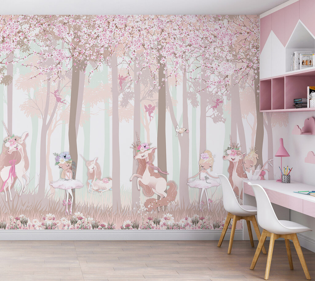 A wallpaper with a group of unicorns and fairies A wallpaper with a group of unicorns and fairies