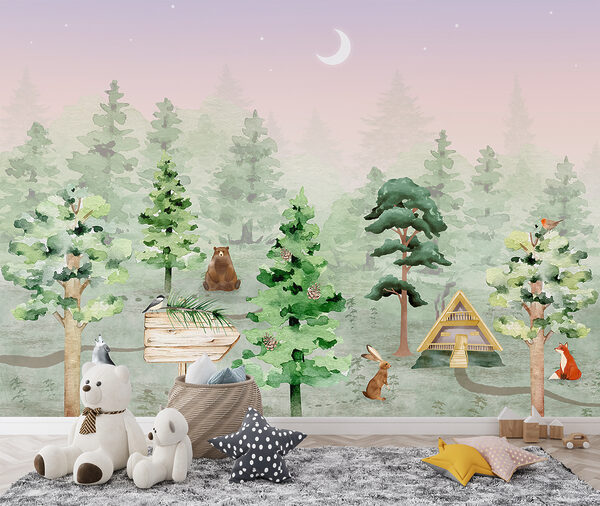 A group of animals in a forest A group of animals in a forest