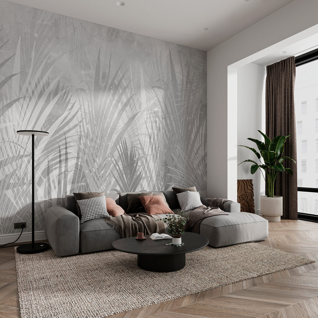 A grey and white background with plants A grey and white background with plants
