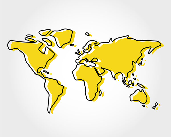A yellow and black outline of a world map A yellow and black outline of a world map