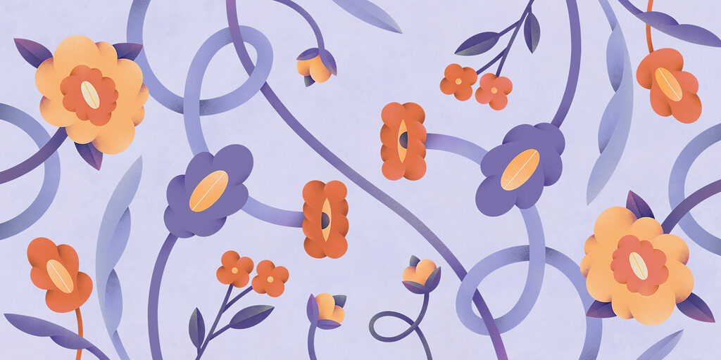 A purple and orange flowers and vines A purple and orange flowers and vines