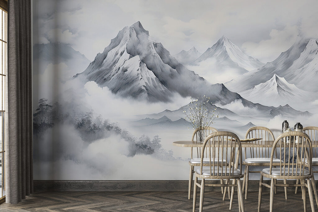 A landscape of mountains and clouds