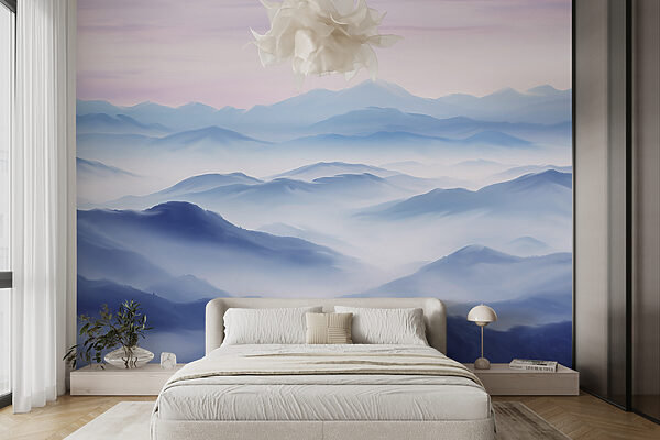 A landscape of mountains with fog A landscape of mountains with fog