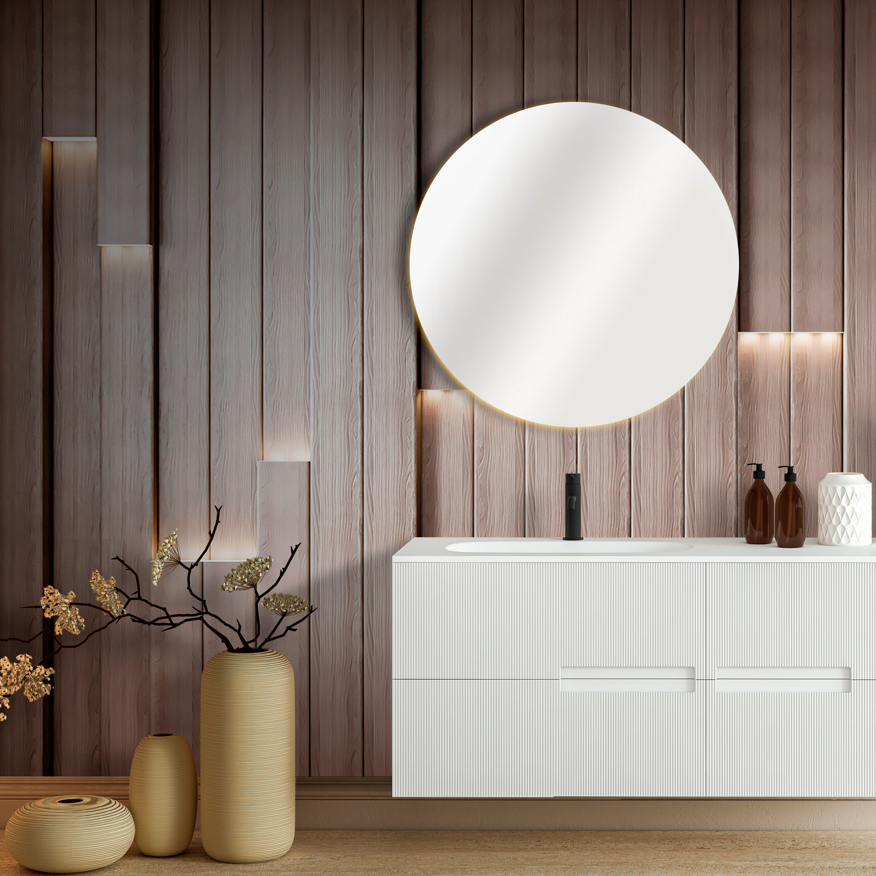 A wall with lights on