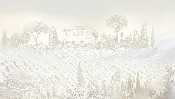 A drawing of a house and trees