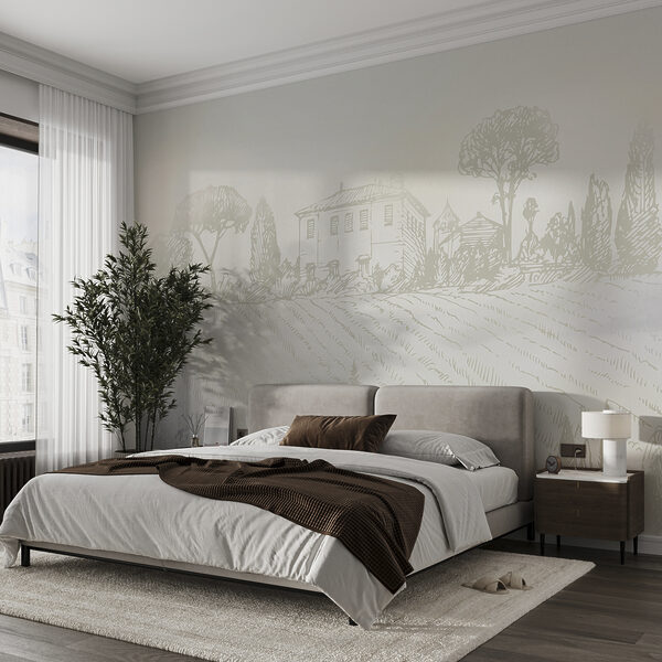 A drawing of a house and trees Wall murals A drawing of a house and trees