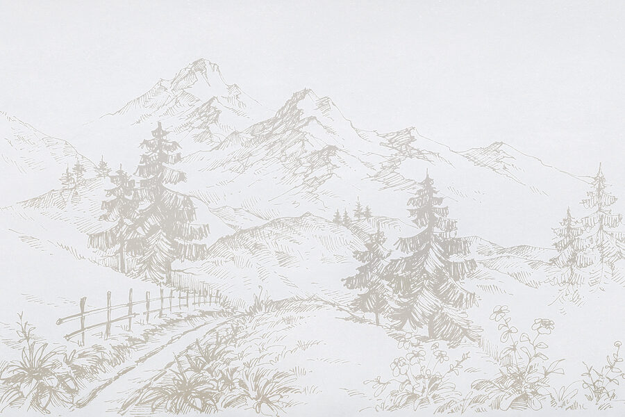A drawing of a road and trees A drawing of a road and trees