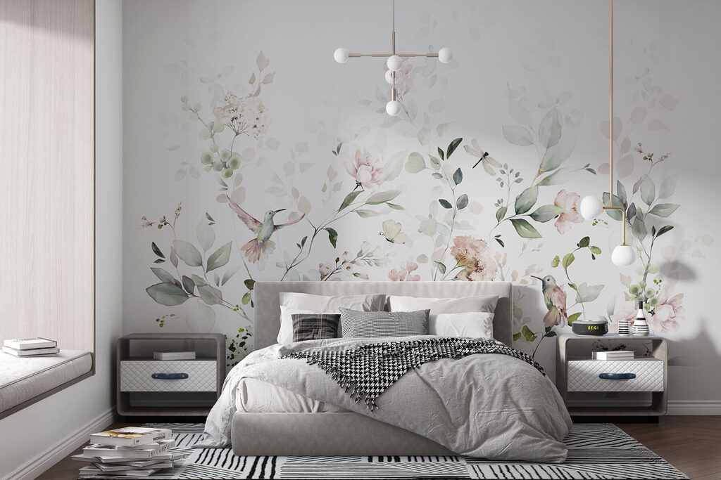 A painting of flowers and birds A painting of flowers and birds