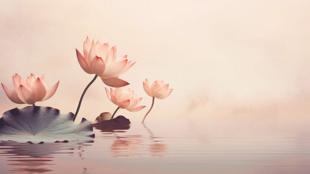 A group of pink flowers in water A group of pink flowers in water