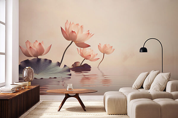 A group of pink flowers in water A group of pink flowers in water