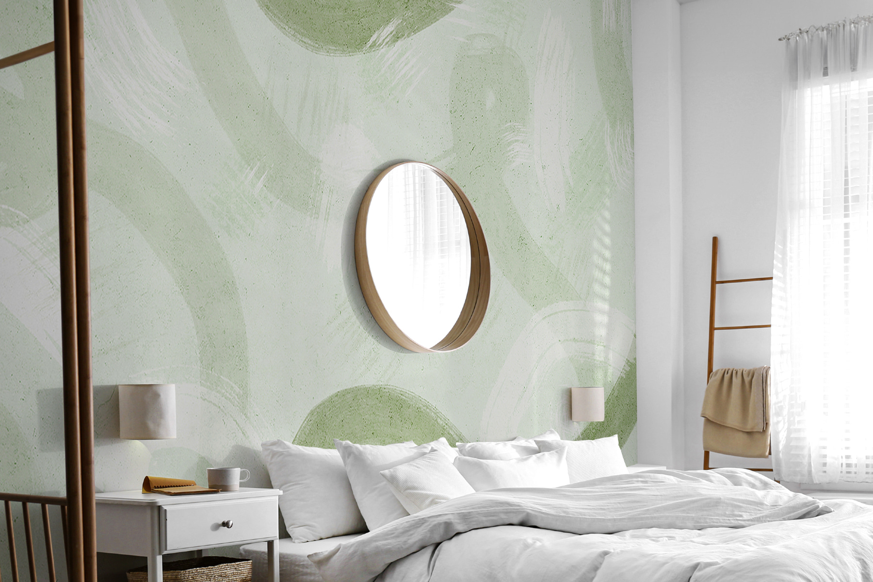 A white surface with green paint strokes