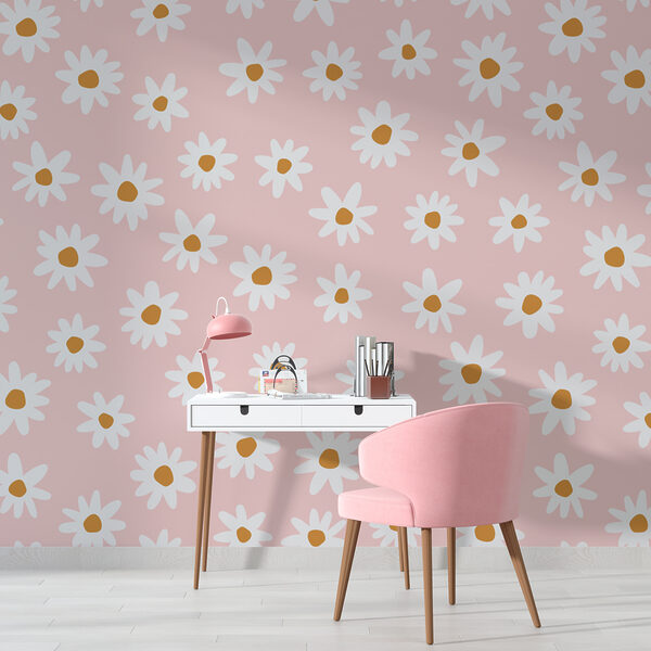 A pattern of white flowers on a pink background A pattern of white flowers on a pink background