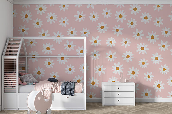 A pattern of white flowers on a pink background A pattern of white flowers on a pink background