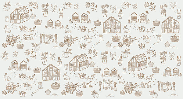 A pattern of gardening tools and plants A pattern of gardening tools and plants