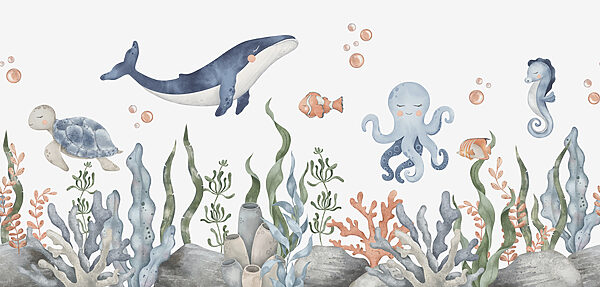 A whale and octopus under water A whale and octopus under water