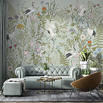 Wall mural A wallpaper with birds and plants