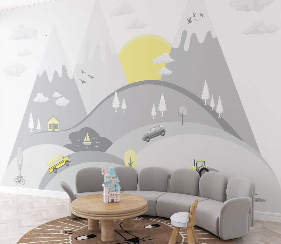 Wall murals A cartoon of cars and trucks on a hill - Image 2