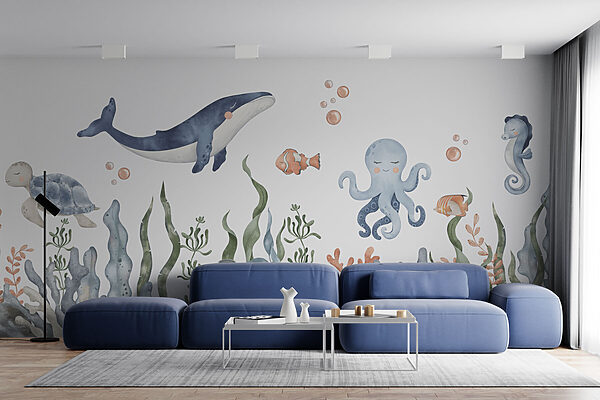A whale and octopus under water A whale and octopus under water