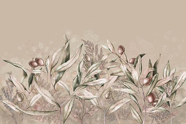 A painting of leaves and fruits A painting of leaves and fruits