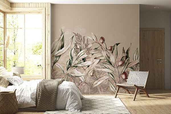 A painting of leaves and fruits A painting of leaves and fruits