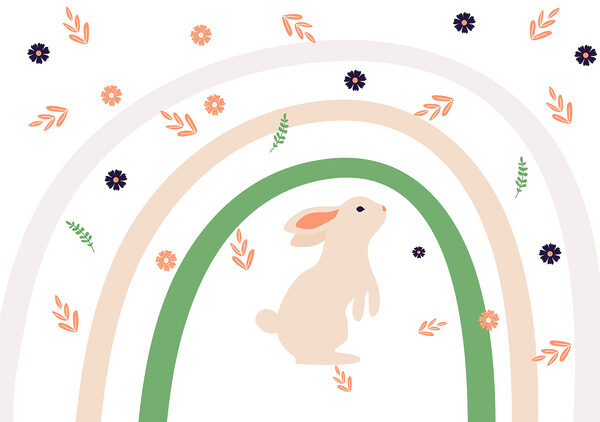 A rabbit and rainbow with flowers w00485v1p 600x422 - A rabbit and rainbow with flowers - tegory