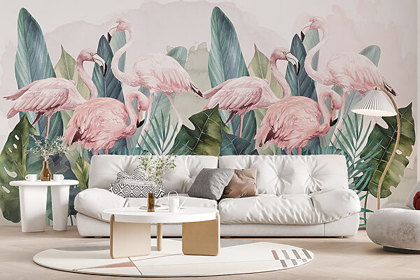 A group of pink flamingos and leaves w00505pig45mr 600x400 - A group of pink flamingos and leaves - tegory
