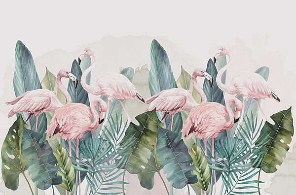 A group of pink flamingos and leaves w00505p 600x396 - A group of pink flamingos and leaves - tegory