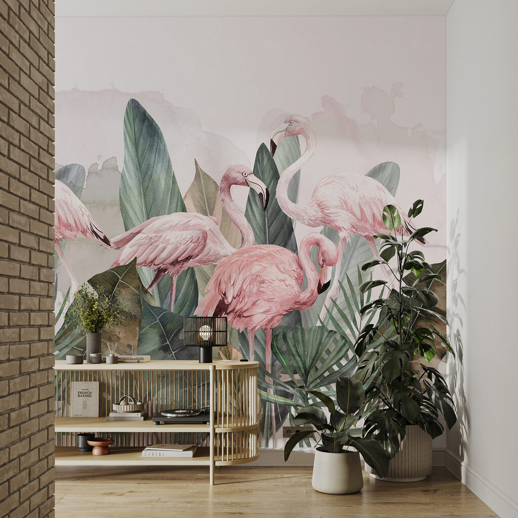 A group of pink flamingos and leaves w00505v1pih23ms 1024x1024 - A group of pink flamingos and leaves - tegory