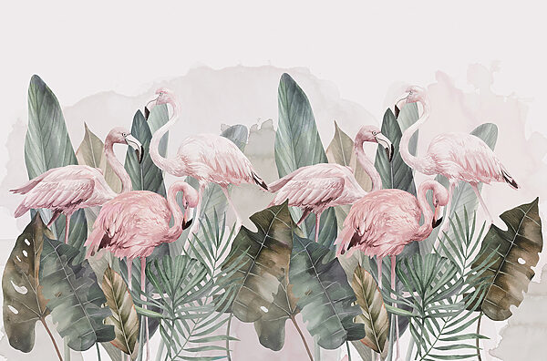 A group of pink flamingos and leaves w00505v1p 600x396 - A group of pink flamingos and leaves - tegory