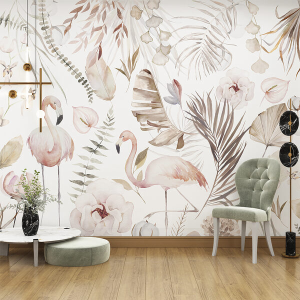 A watercolor painting of flamingos and flowers w00507pig6ms 600x600 - A watercolor painting of flamingos and flowers - tegory