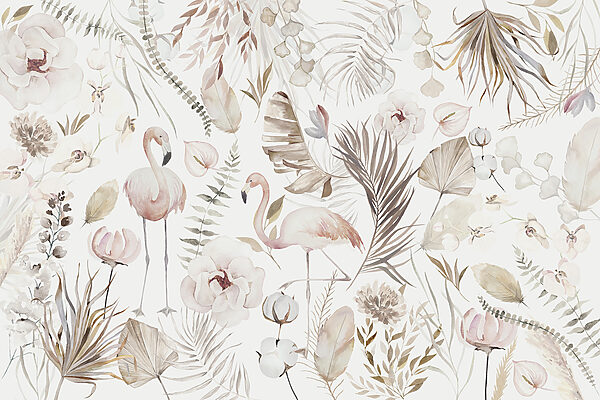 A watercolor painting of flamingos and flowers w00507p 600x400 - A watercolor painting of flamingos and flowers - tegory