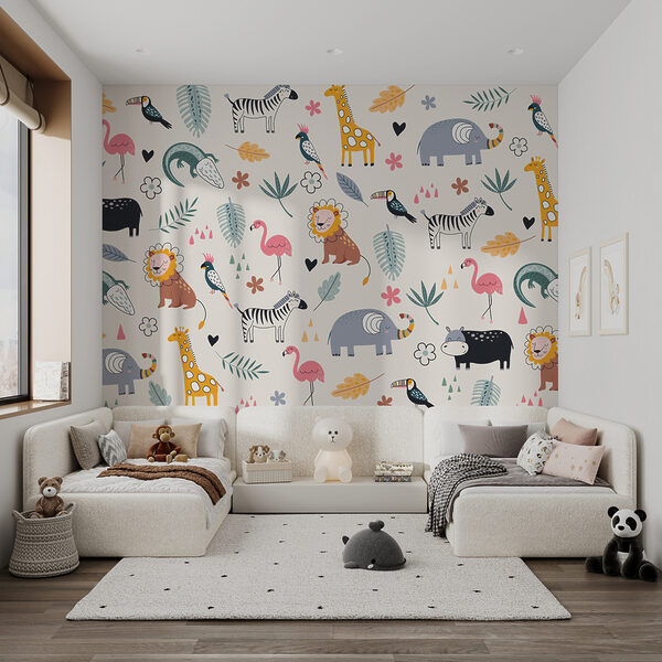 A wall with animals and plants on it