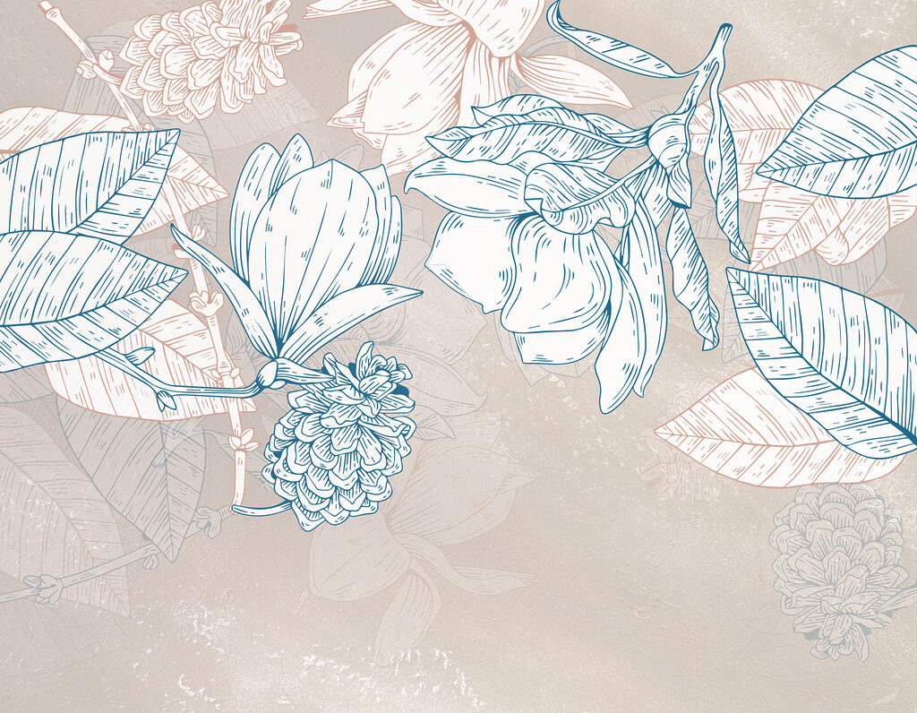 A drawing of flowers and leaves A drawing of flowers and leaves