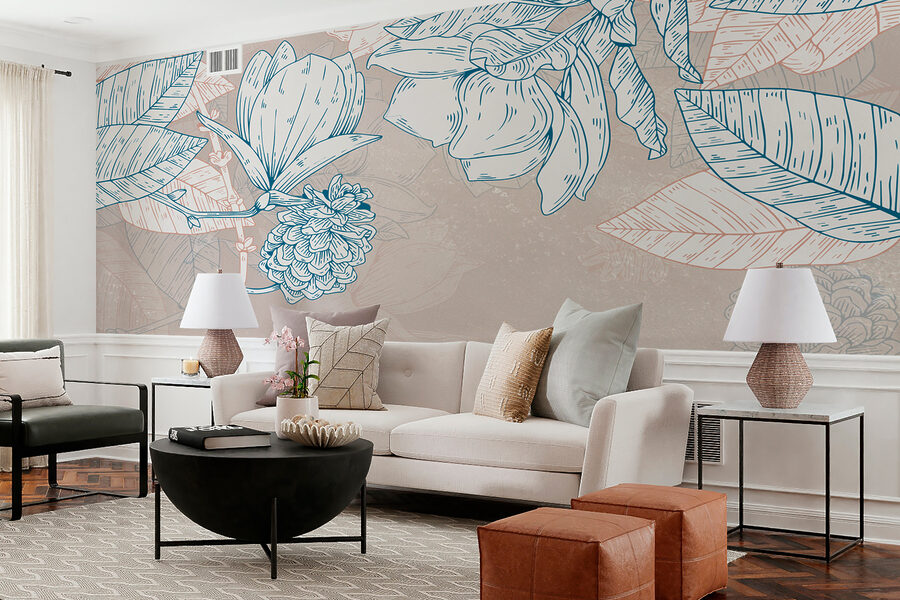 A drawing of flowers and leaves A drawing of flowers and leaves