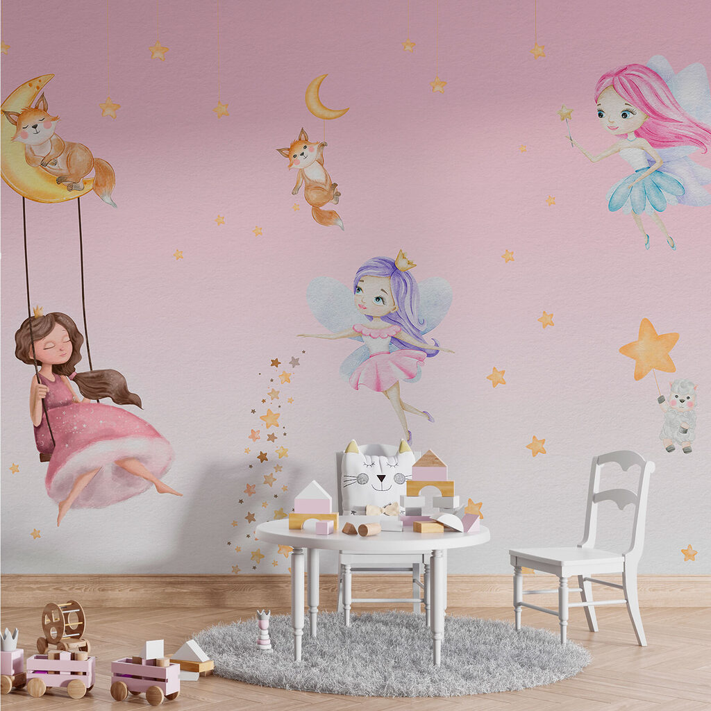 w00621v1pir96ms 1024x1024 - A wall mural of fairies and animals - tegory