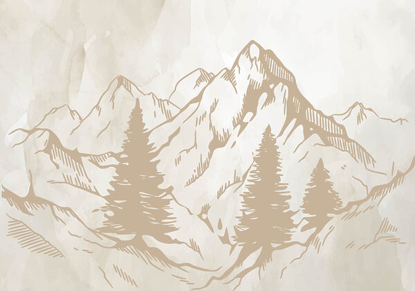 A drawing of mountains and trees A drawing of mountains and trees