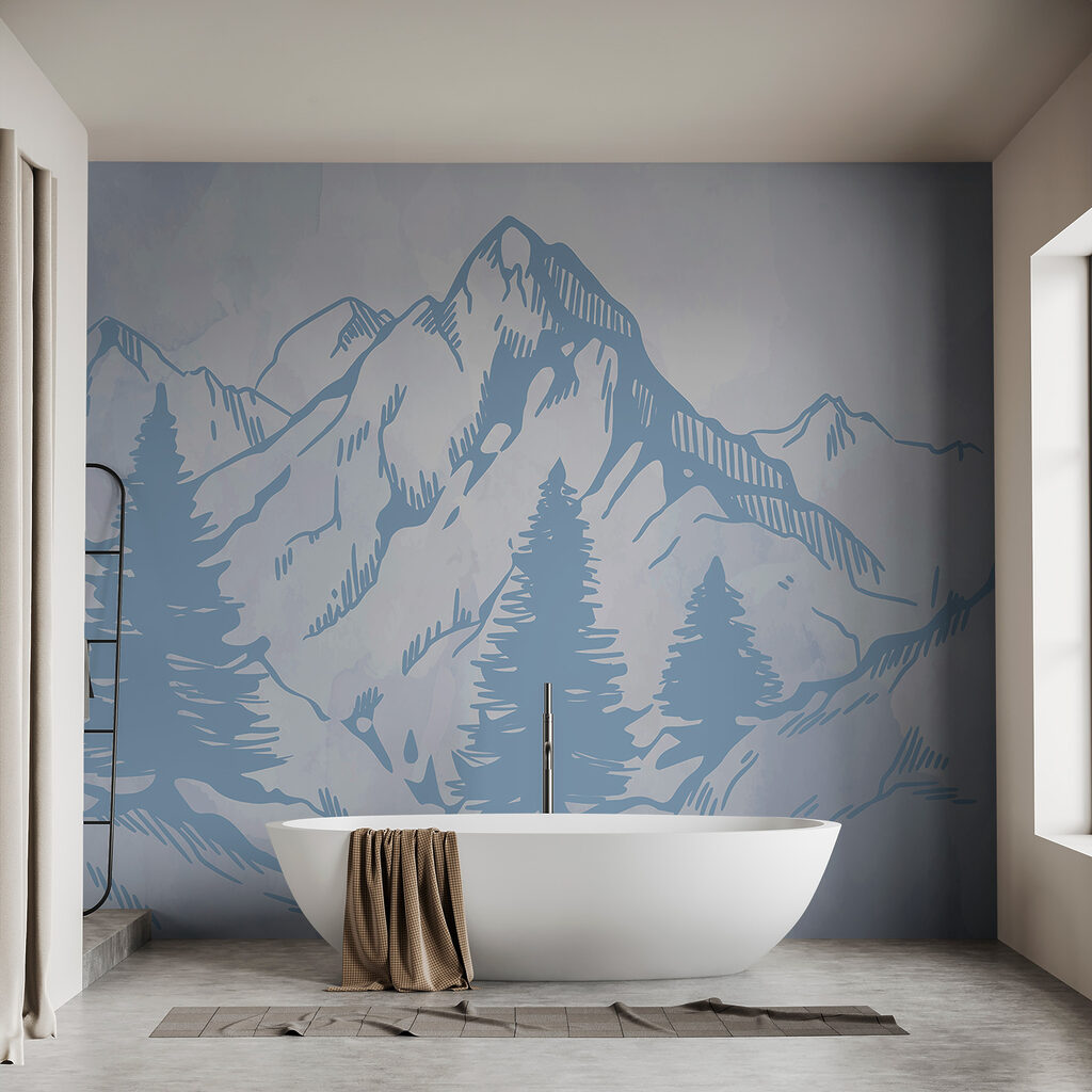 A drawing of a mountain range