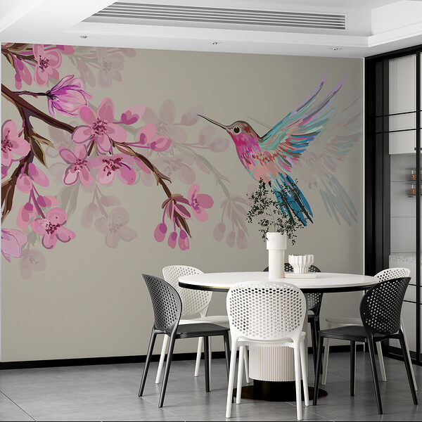 A bird flying next to a branch of flowers w00693v1pik10000ms 600x600 - A bird flying next to a branch of flowers - tegory