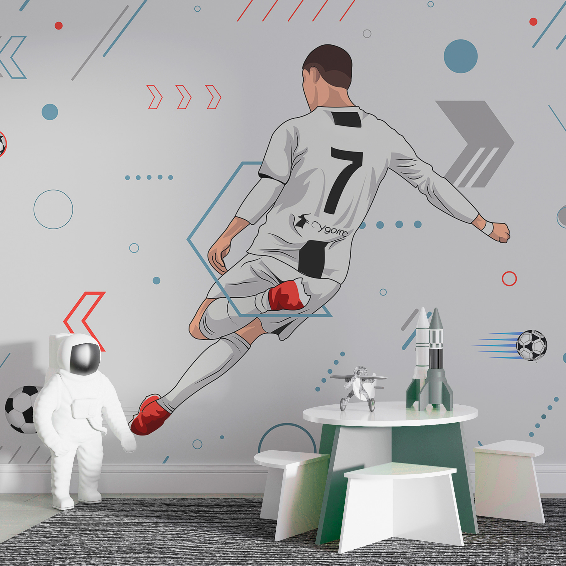 A football player kicking a ball