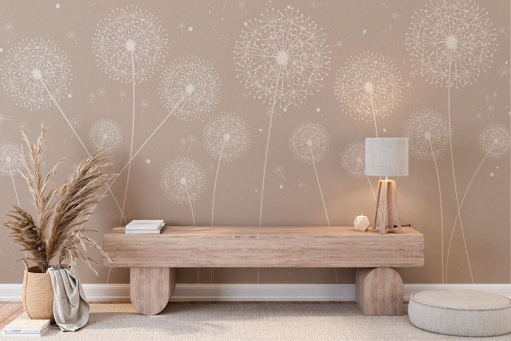 A white dandelions on a grey background A white dandelions on a grey background