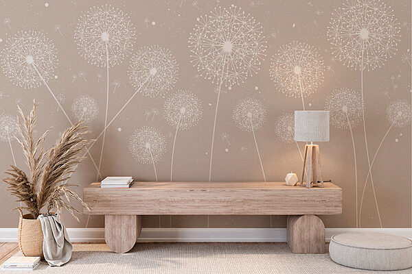 A white dandelions on a grey background A white dandelions on a grey background