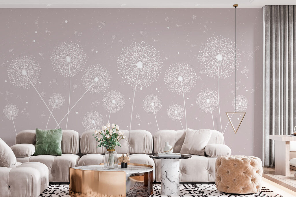 A white dandelions on a grey background