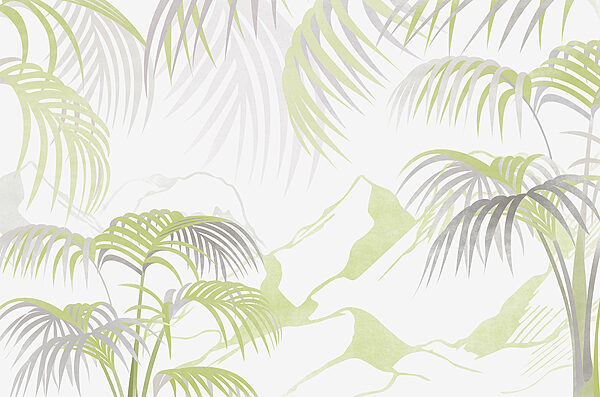 A white and green background with palm leaves A white and green background with palm leaves