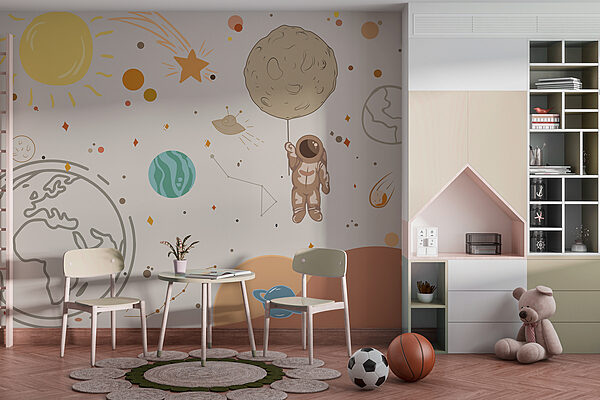 A cartoon of an astronaut holding a planet in space A cartoon of an astronaut holding a planet in space
