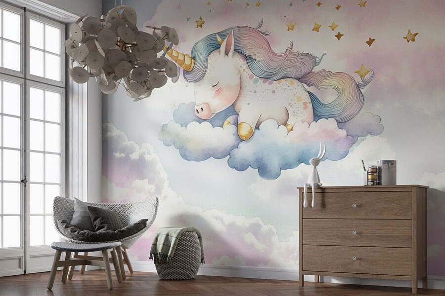 Wall murals A unicorn sleeping on clouds - Image 2