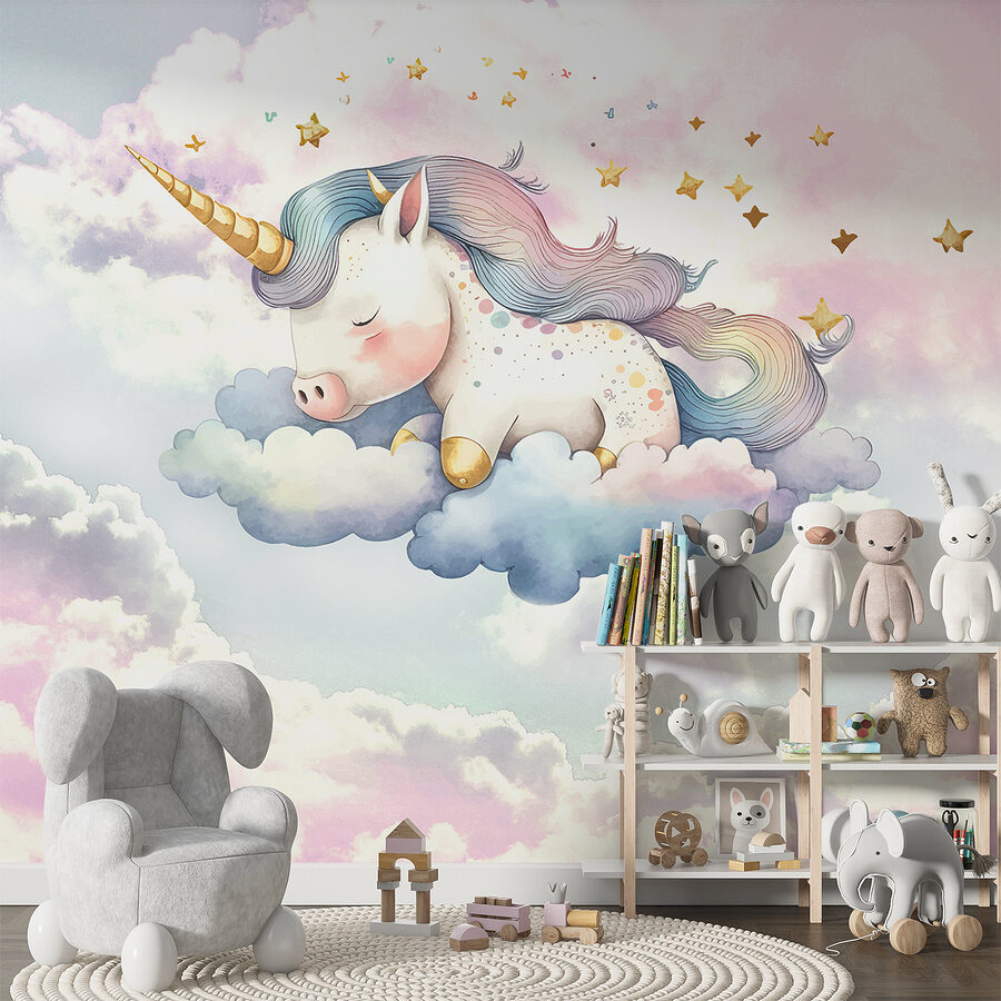 Wall murals A unicorn sleeping on clouds - Image 3